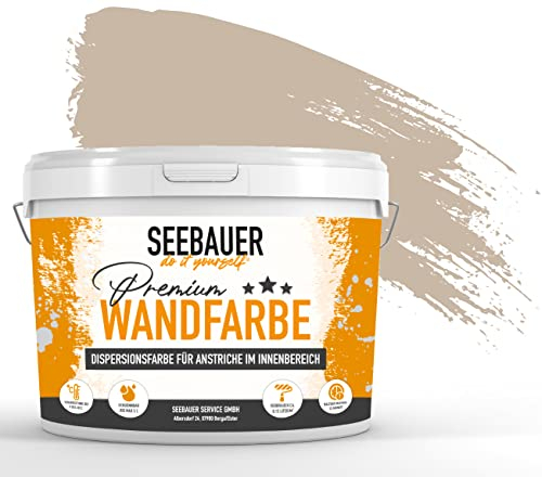 SEEBAUER diy Wandfarbe Braun 5L für Innen (No. 647 Pure Earth) Edelmatte hellbraune Innenfarbe - Brauntöne sehr hohe Deckkraft - Matt, Abwaschbar und Tropffrei