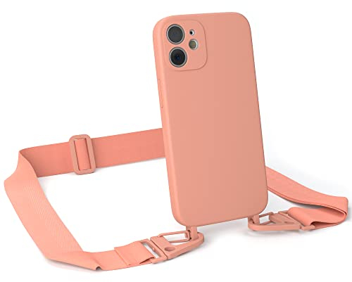 EAZY CASE - Handykette Silikon mit Karabiner - kompatibel mit iPhone 12 Mini Handyhülle mit breitem Umhängeband, Handykordel mit Silikon, Hülle, Kette für Smartphone, Kordel, Korall - Clip Koralle