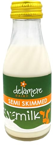 Delamere Dairy Semi Skimmed Milk in Glass Bottles 97ml (24) Ideal for Guesthouses & Hotels