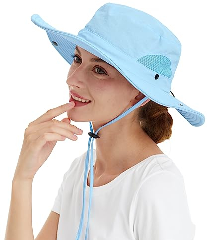 Wmcaps Sonnenhut Herren, Outdoor Safari Hut Damen, Breite Krempe Sommerhut Herren, Faltbar Wanderhut, Boonie Hat Sonnenschutz Hut Buschhut Anglerhut Gartenhut(Himmelblau)