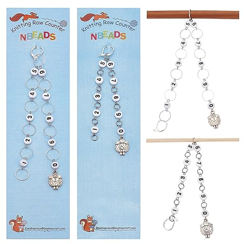 nbeads 2 Stück 2 Stile Schaf Charm Ketten Stricken, 0~9 Nummer Maschenmarkierer Acryl Perlen häkeln Stich Marker Charms für Stricken Weben Nähen Quilten Handgemachten Schmuck
