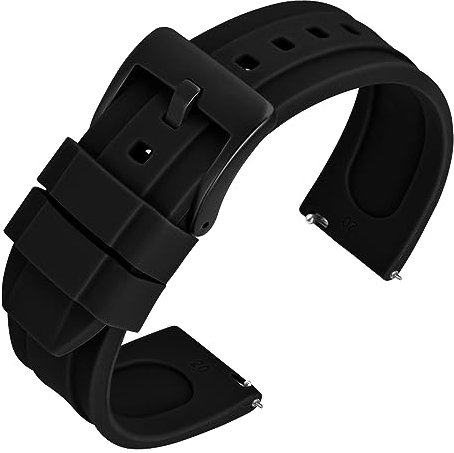 ANNEFIT Bracelets 16mm de Montres Silicone avec Boucle Noire, Bande de Remplacement Libération Rapide pour Femme Homme (Noir)