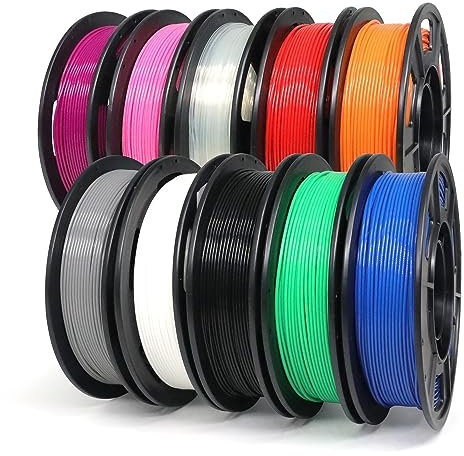 YOUSU pla plus filament 1.75, 3d drucker filament, 3d filament pla+ bündel, 250gx10 rollen (Schwarz/Weiß/Grau/Rot/Blau/Grün/Orange/Rosa/Lila/Transparent)