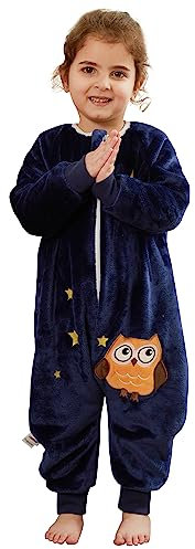 HAHASHOW Baby Winter Schlafsack mit Füßen Flanell Schlafsack mit langen Ärmeln Mädchen und Junge Schlafsack mit Beinen 5-6 Jahre Eule