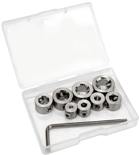 8Pcs Drill Bit Depth Stop Collar Ring 3-10 mm Locator Positioner Stainless Steel Silver Spacing Ring Limit with Hex Wrench for Drill Bits Consistent Drilling for Woodworking
