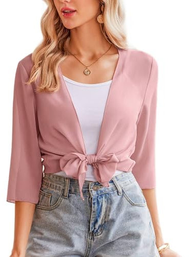 Zeagoo Donna Bolero Elegante Cerimonia Coprispalle Leggero Shrug Corto Chiffon Cardigan Maniche 3/4 Coprispalle Casual Bolero Corto Estivo