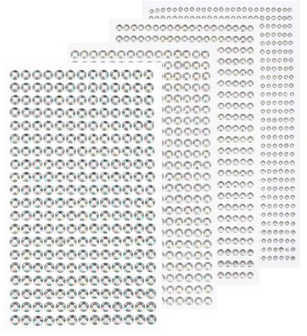 sourcing map 1792 Pcs 4 Sheets Transparent White Rhinestone Stickers 3/4/5/6 mm Self Adhesive Rhinestones Gems for DIY Decoration Craft Face Eye Nails Hair Make Up