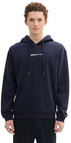 TOM TAILOR Denim Herren 1033580 Hoodie Sweatshirt mit Logo-Print, 15148-Sky Captain Blue, L