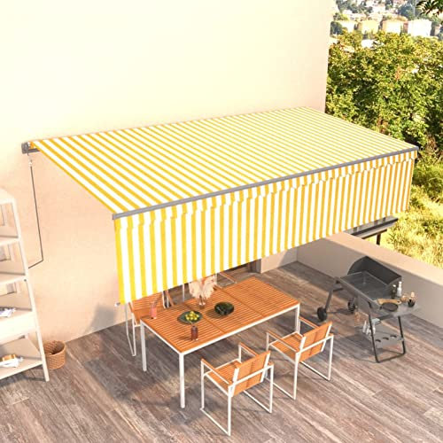 Gecheer Tenda,da Sole,Retrattile,Automatica,con Parasole,Giallo e Bianco,6x3 m,Tenda da Sole da Patio Terrazzo,Tenda Esterno Sole,Tenda Balcone,Tenda Sole Esterno,Tenda da Sole Esterno