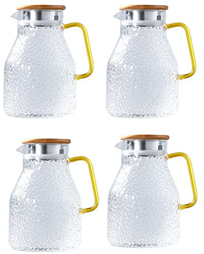 Fegtrty Juego de 4 jarras de agua de vidrio de 2000 ml, resistente al calor, juego de vasos cuadrados para hervir té y hogar