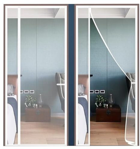Zanzariera Magnetica Porta Finestra, 110x240cm Tenda Porta Magnetica su Misura Facile Montaggio Adsorbimento Magnetico per Porte Scorrevoli, Garage Bianco