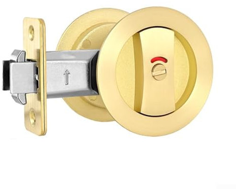 SPORTARC Pocket Door Lock Double sided Gold Pocket Door Lock with Color Indicators, Privacy Function