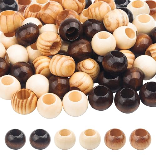Holzperlen, 20 mm, braune Makramee-Perlen, Holzperlen mit großem Loch, runde lose Perlen für Schmuckherstellung, Haare, DIY, Handwerk, handgefertigte Dekoration, 60 Stück