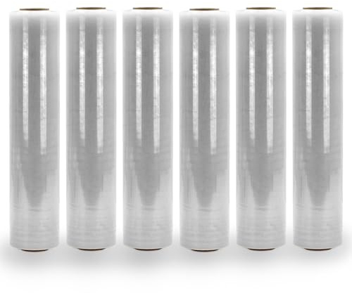 Waytex Pack de 6 Rouleaux de Film Transparent 500mm x 250m, épaisseur 25 microns, Rouleau 3,2 Kg, Etirable 150 à 200%, pour professionnels, palettes, carton, produits, emballage