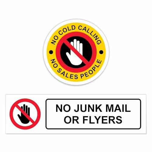No Junk Mail or Flyers and “No Cold Calling” Self-Adhesive Vinyl Signs Stickers by Viro Display – 2 Pack – Waterproof & UV Resistant for Home & Office Use