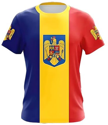 YuanDiann 2024 Europapokal T Shirt Fußball Sport Casual Rumänien Nationalflaggendruck Herren Damen Flaggendruck Rundhals Schnelltrocknend Atmungsaktiv Fanshirt 4# M