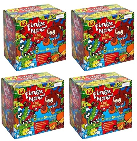 Funkee Monkee 12pk * Pack of 4 Cup Drinks - Ideal for Lunchtime, Or Grabbing On The Go - No Artificial Colours Or Flavours - Size: 12 X 200ml (Approx.)
