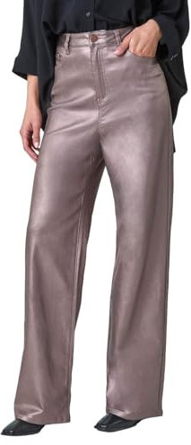Roman Originals Coated Stretch Waist Wide Leg Jeans for Women UK - Ladies Everyday Autumn Winter Comfy Soft Evening Vacation Work Party Night Out - Bronze - Size 16