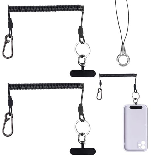 Gosknor Retractable Phone Tether, Elastic Lanyard Anti Theft Mobile Phone Spring Strap Ropes Cell Phone Anti-Lost Strap Anti-Drop Leash with Carabiner for Skiing Cycling Fishing Climbing Hiking