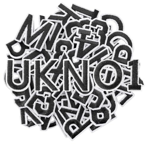 GYGYL 72 Pieces Iron on Letters and Numbers Patches, Embroidered Sew on/Iron on Patches Alphabet A-Z, Numbers 0-9 Applique for Clothes, Dress, Hat, Socks, Jeans, DIY Accessories (Black)