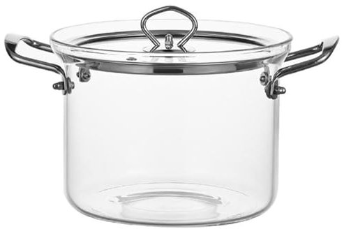 Pentola in vetro trasparente Casseruola con doppi manici e coperchio for pasta, zuppa di noodle e latte(3L)
