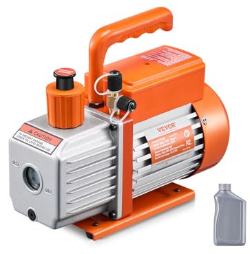 VEVOR Pompa per Vuoto 5 CFM, Pompa per Vuoto a Palette Rotanti Monostadio HVAC per Sistemi Kit Pompa per Vuoto AC per Auto con Contenitore per Olio per Manutenzione Aria Condizionata da Veicoli