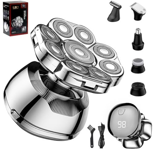 Bwaliffury Rasoir Tete Chauve Homme,9D Rasoir Cheveux Hommes Tête Chauve, Rasoir Tete Chauve Homme 6 en 1 avec Écran LCD,IPX7 Étanche,Type-C Rechargeable, Tondeuse Crane Chauve Sans Fil Sec et Humide