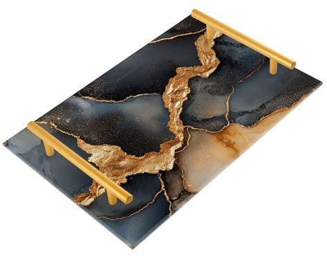 Marble Black Gold Tray for Bathroom Vanity Tray Counter Top Organizer for Vanity