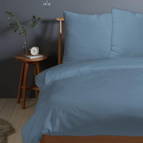 Pizuna Bettwäsche 200x220 + 80x80 Baumwolle Staubiges Blau 400 Fadenzahl | 3-Teilig 100% Langstaple Baumwolle Bettbezug und Kissenbezug, Mako Satin Bettwäscheset 200x220 + 80x80 Mako Satin