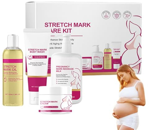 Dehnungsstreifen, Schwangerschafts-Hautpflege-Set, Duschgel, Körperlotion, Massagecreme, Körperpflegeöl, für Narben, Dehnungsstreifen und trockene Haut, straffend glatt, verbessert die Hautelastizität