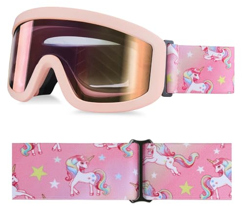 YooxArmor Gafas de Esquí Niños OTG,Anti Niebla 100% Protección UV 400 Máscara Gafas Esquí para Niñas de 6 a 12 Años para Esquí,Snowboard y Otros Deportes de Invierno Compatible con Casco