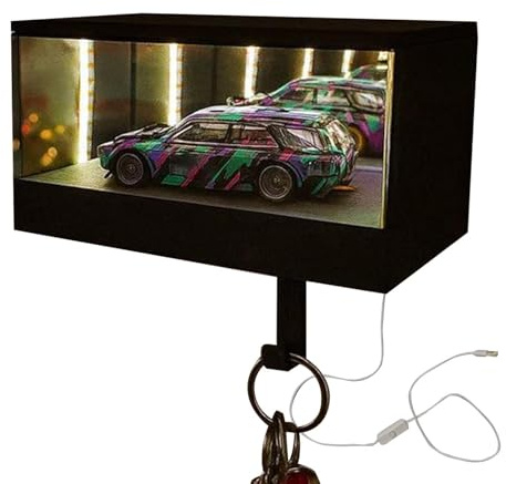 Infinity Garage Keychain Hanger, Wall Mount Front Door Car Key Holder with LED, Infinite Light Illusion, Glowing Garages Car Keys Display, 3D Mirror LED Tunnel Light Key Holder, Cool Christmas for Men