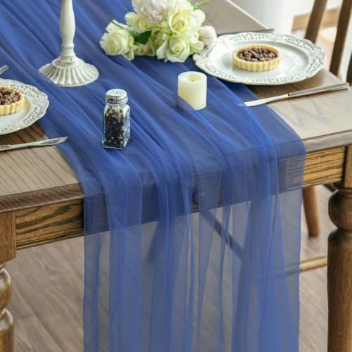 Artoid Mode Tischband Gaze Marineblau Tüll Tischläufer 150x300 cm, Hochzeit Tisch Dekoration Urlaub Party Geburtstag Dekor