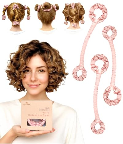 BONNET QUEEN 3er Set Heatless Curls Lockenwickler Klein Kurz für Kurze & Dichte Haare, Lockenwickler über Nacht ohne Hitze aus weichem Satin, kleine Locken & Volumen, Creme-Rosa