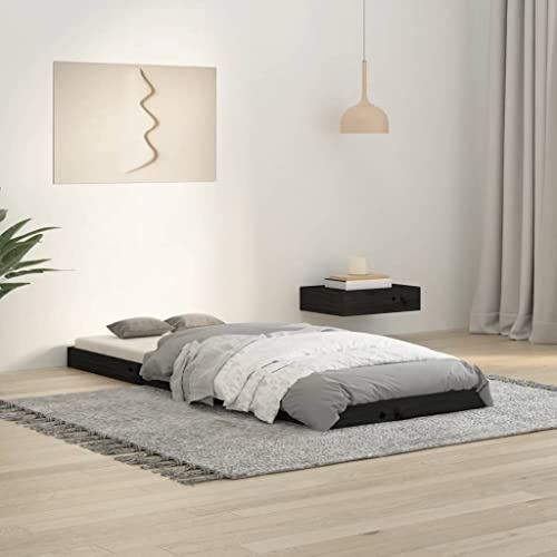 Runheo Massivholzbett Schwarz 75x190 cm Kiefer, Robustes Einzelbett aus Naturholz, Stabiler Bettrahmen für Schlafzimmer, modernes Design