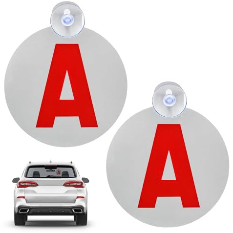 2 Stück A-Schild Fahranfänger Aufkleber Ø 15 cm mit Saugnapf-Aufkleber, Wiederverwendbar, Schutz Vor Diebstahl, UV-Beständig, Nachtsicht Reflektierend