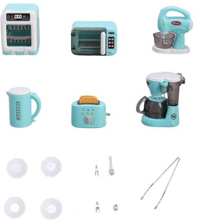 JWQFBC Miniature Kitchen Appliance Playset for Children, Oven, Microwave, Mixer, Coffee Maker, Kettle And Kitchen Toy Set, Blue