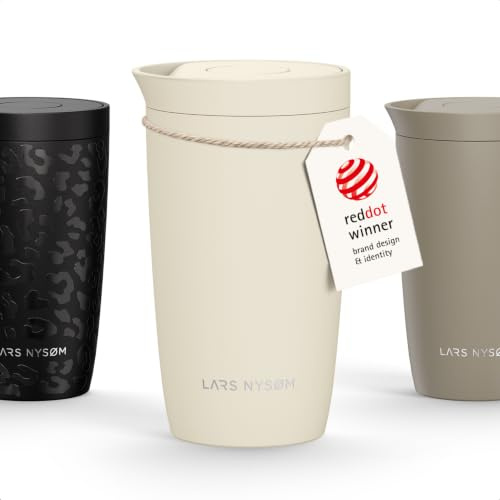 LARS NYSØM Thermo Kaffeebecher to go 350ml | Travel Mug 0,35L isoliert | Quick-Press-Trinkdeckel | Auslaufsicherer Edelstahl Thermobecher für Kaffee und Tee unterwegs (Almond Beige, 350ml)