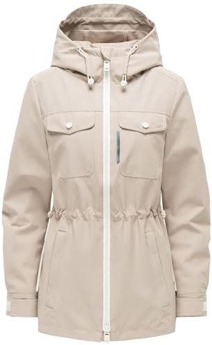 MARIKOO Damen Parka (XS-3XL) mit Kapuze, Brustpattentaschen, Taillenweite verstellbar - N132