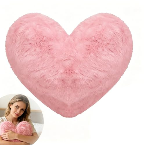 LANZLC Cuscino a forma di cuore, in peluche, 46 x 36 cm, a forma di cuore, per soggiorno, divano, camera da letto, letto (rosa)