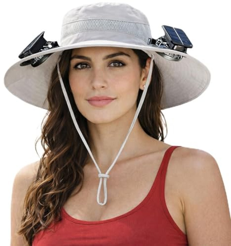 Sombrero Solar con Ventilador, Sombrero de ala Ancha con 2 Ventiladores Ajustables y Extraíbles, Sombrero Refrescante Recargable por USB para Pesca, Senderismo, Camping y Playa