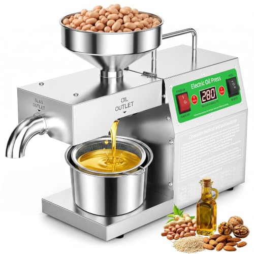 Automatic Oil Extractor, 304 Stainless Steel Electric Oil Press Machine, 40-300℃ Adjustable Cold Hot Press Seed Oil Extractor, Nuts Seeds Oil Grinder for Peanut Sesame Walnut