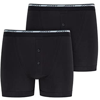 Jockey Boxer Trunk - Boxershorts Herren im 2er Pack, Unterhosen mit Eingriff und Knöpfen, Unterwäsche aus 100% Baumwolle, Herren Unterhosen aus Feinripp-Material, 2er Set, in Schwarz