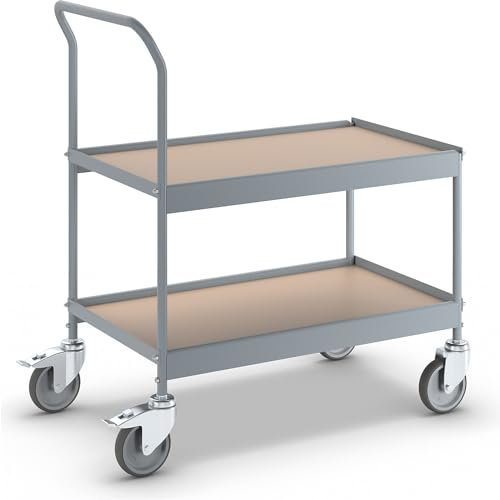 eurokraft | Abräumwagen | LxBxH 840 x 470 x 955 mm | mit 4 Lenkrollen | 2 mit Doppelstopp | Rad-Ø 125 mm