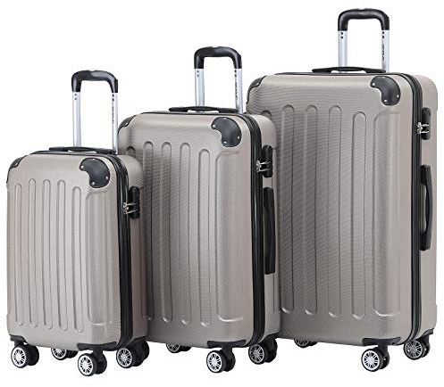 BEIBYE Zwillingsrollen Hardcase Reisekoffer Koffer Trolleys Hartschale in XL-L-M in 14 Farben (Champagner, Kofferset)