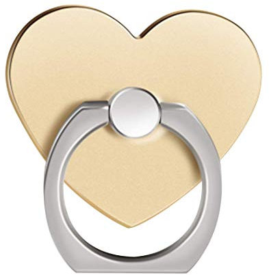 ISKIP Heart-shaped Phone Ring Holder, Universal Phone Stand, 360° Rotation 3D Auminum Alloy Ring Grip for iPad, iPhone X iPhone 8, 8Plus, 7, 7Plus, Samsung S9 Note8, Huawei All Cell Phone (Gold)