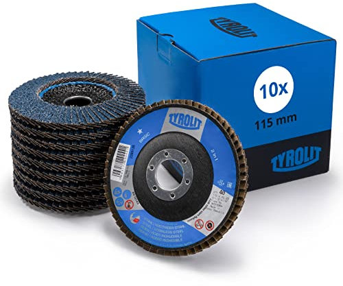 Tyrolit 2 in1 Fächerscheibe 115 mm x 22,23 mm | Korngröße 40 I 10 Stück I Profi-Qualität I für Stahl und Edelstahl I lange Lebensdauer I Fächerscheiben I Lamellenscheiben, Schleifscheiben Basic