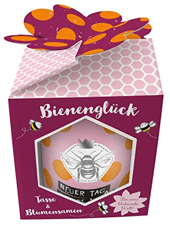 Tasse & Blumensamen Bienenglück Neuer Tag: Für eine blühende Welt! Geschenkset
