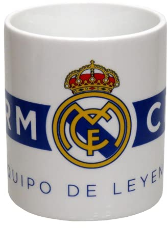CYPBRANDS CyP Brands-Real Madrid,Taza para Desayuno en Caja, de Cerámica, 300 ml, Color Blanco con Escudo en Azul, Producto Oficial