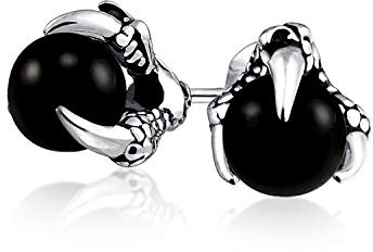 Gotischer Punk Rocker Biker Schmuck Aqua Blaue Durchscheinende Kugel Orb Drachenklauen Ohrstecker Für Männer Für Frauen Silberton Schwarz Oxidierter Edelstahl